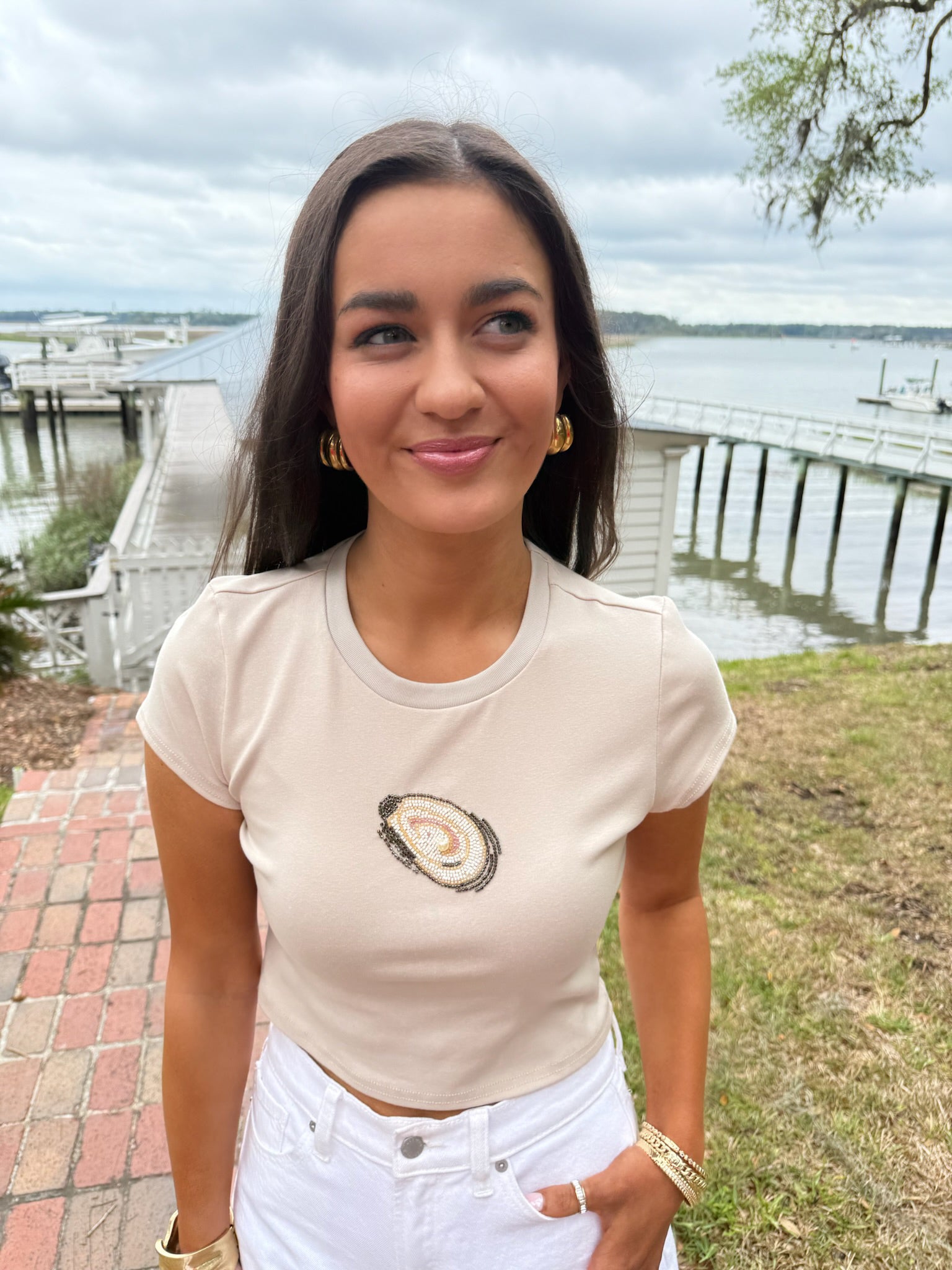 Oyster Embroidered Baby Tee