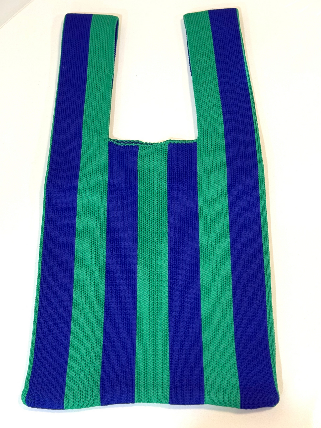 Claude Knit Tote Bag - Blue & Green Stripe