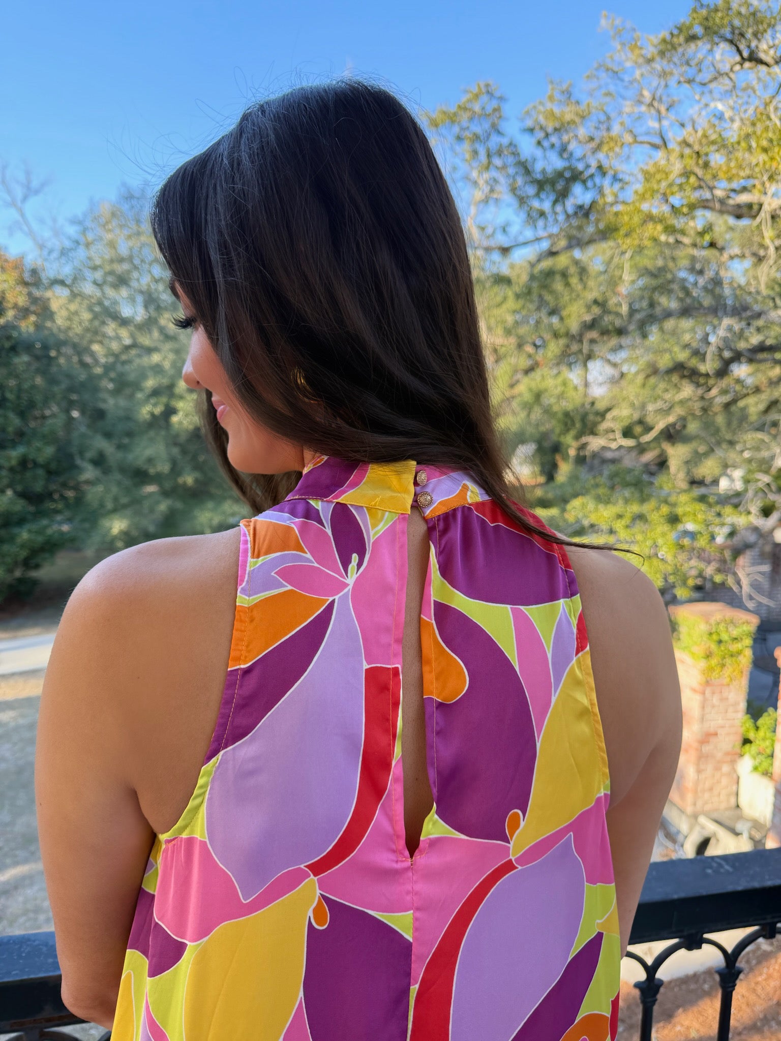 Floral Satin Mock Halter Maxi