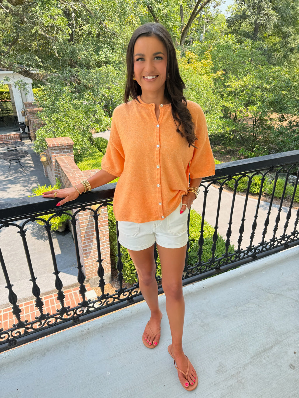 August Short Sleeve Cardigan - Orange