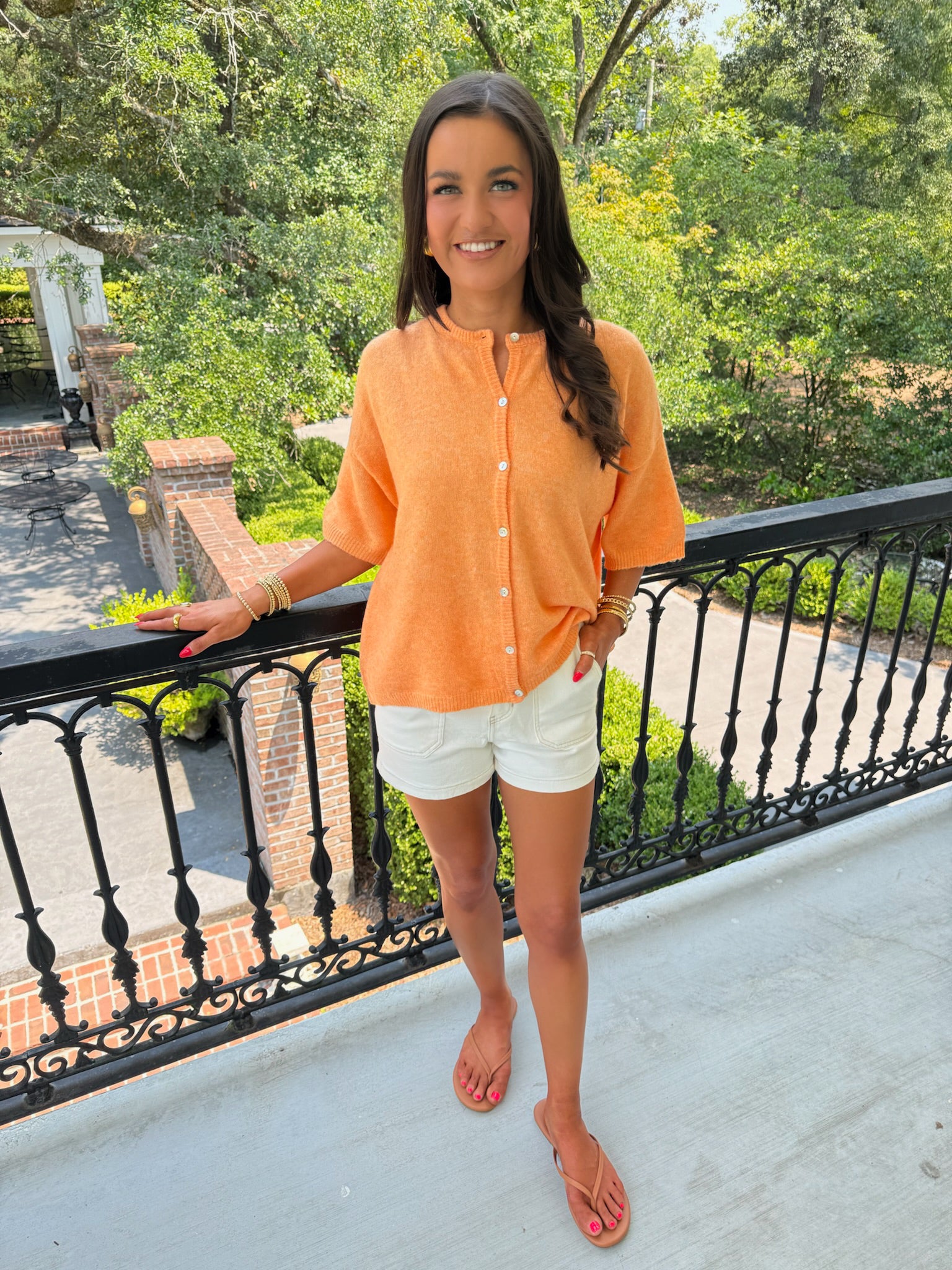August Short Sleeve Cardigan - Orange