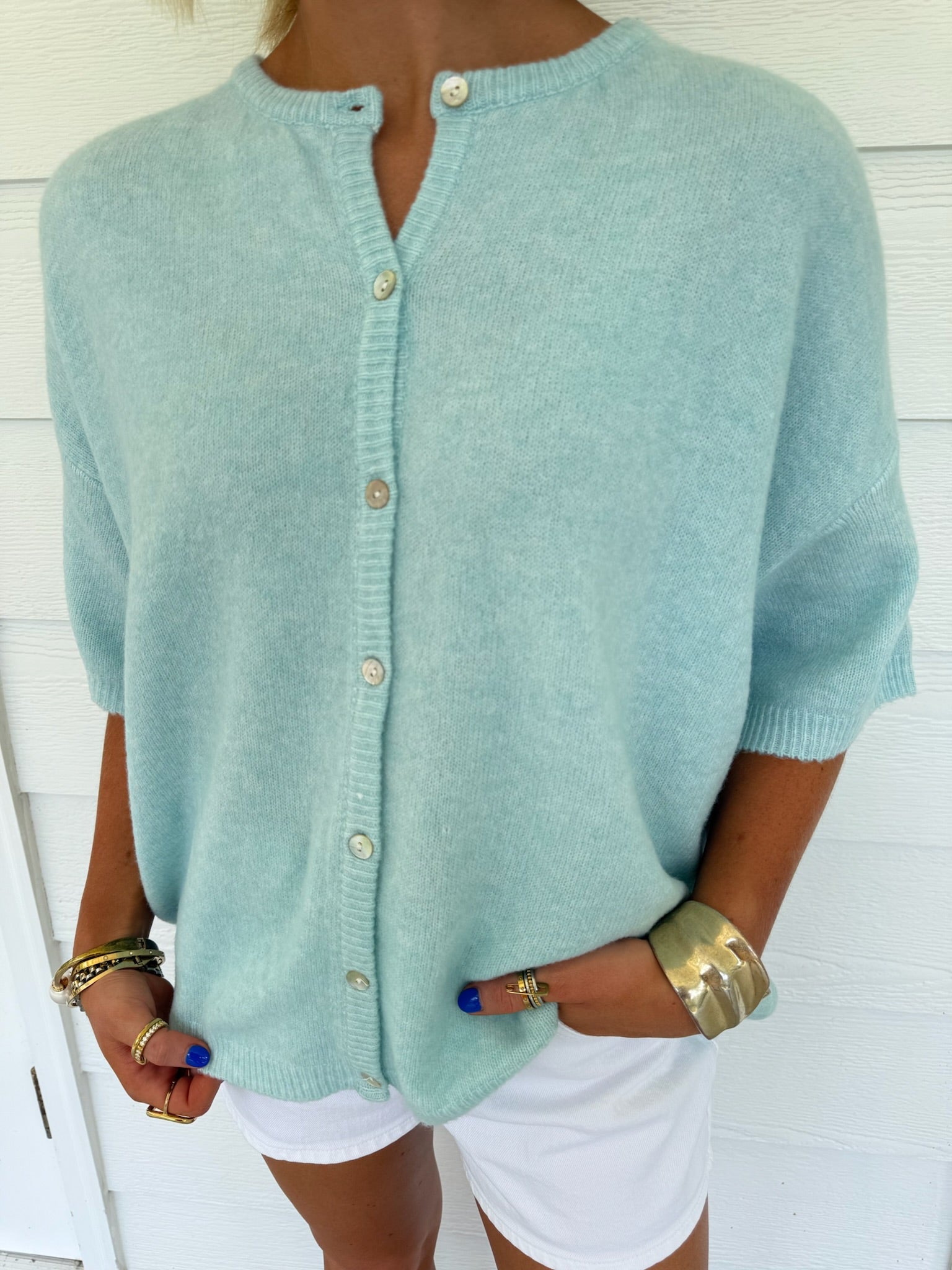 August Short Sleeve Cardigan - Mint
