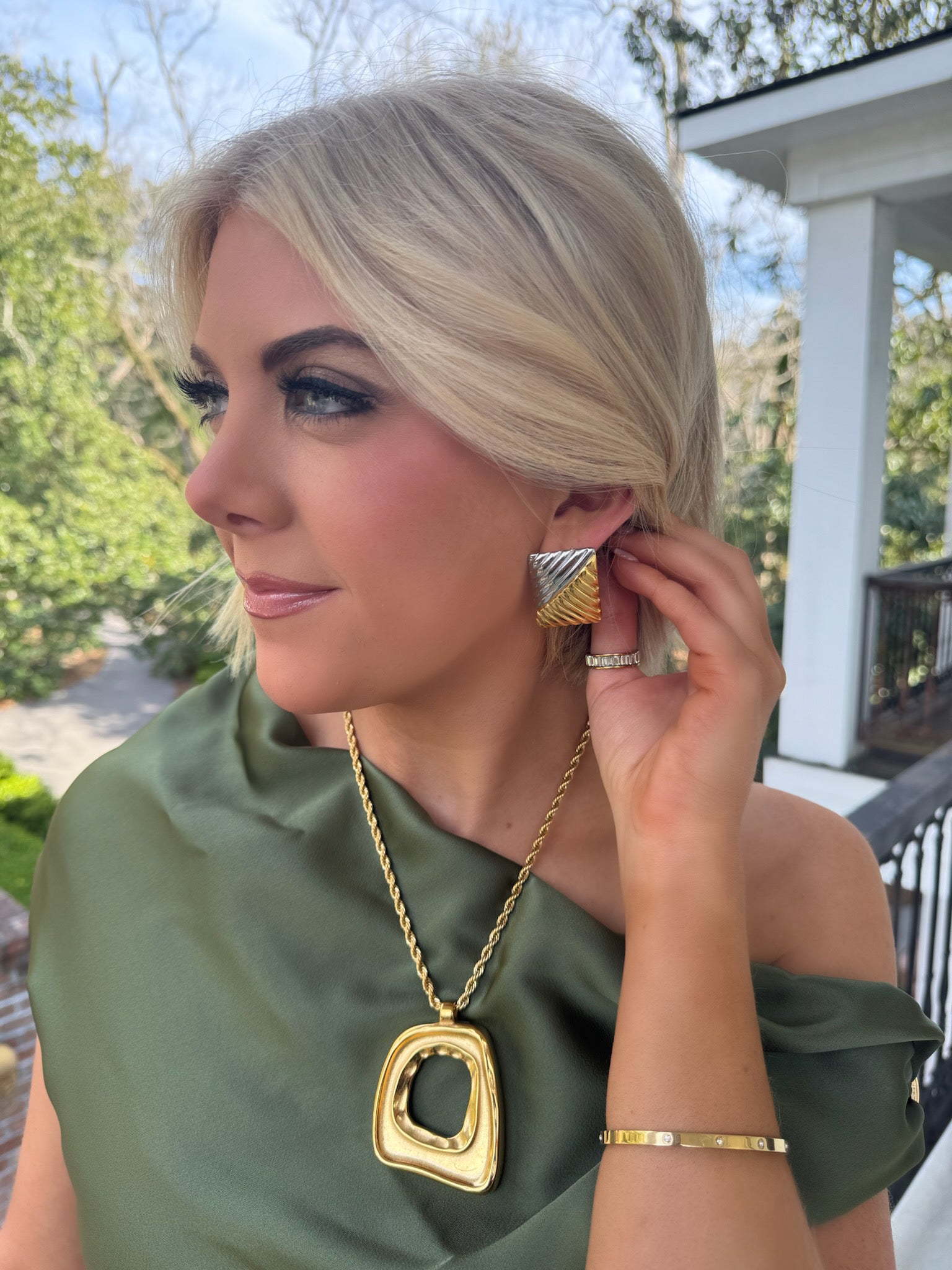 Coco Square Stud - Two Toned