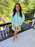 Dolly Puff Sleeve Poplin Dress - Green Stripe