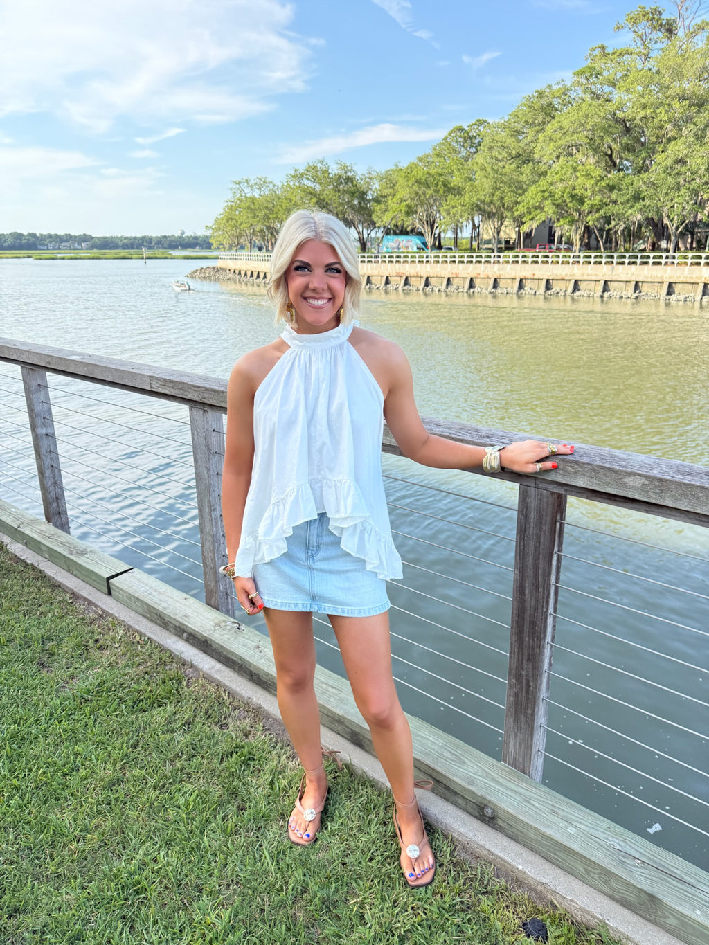 Ambra White Halter Ruffle Top