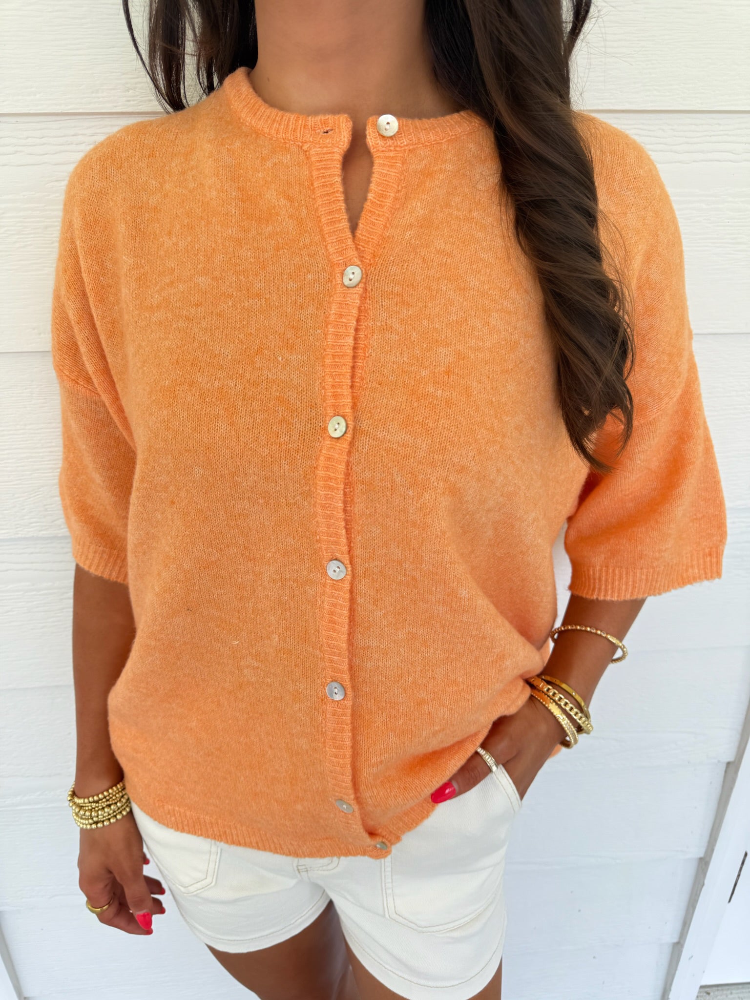 August Short Sleeve Cardigan - Orange
