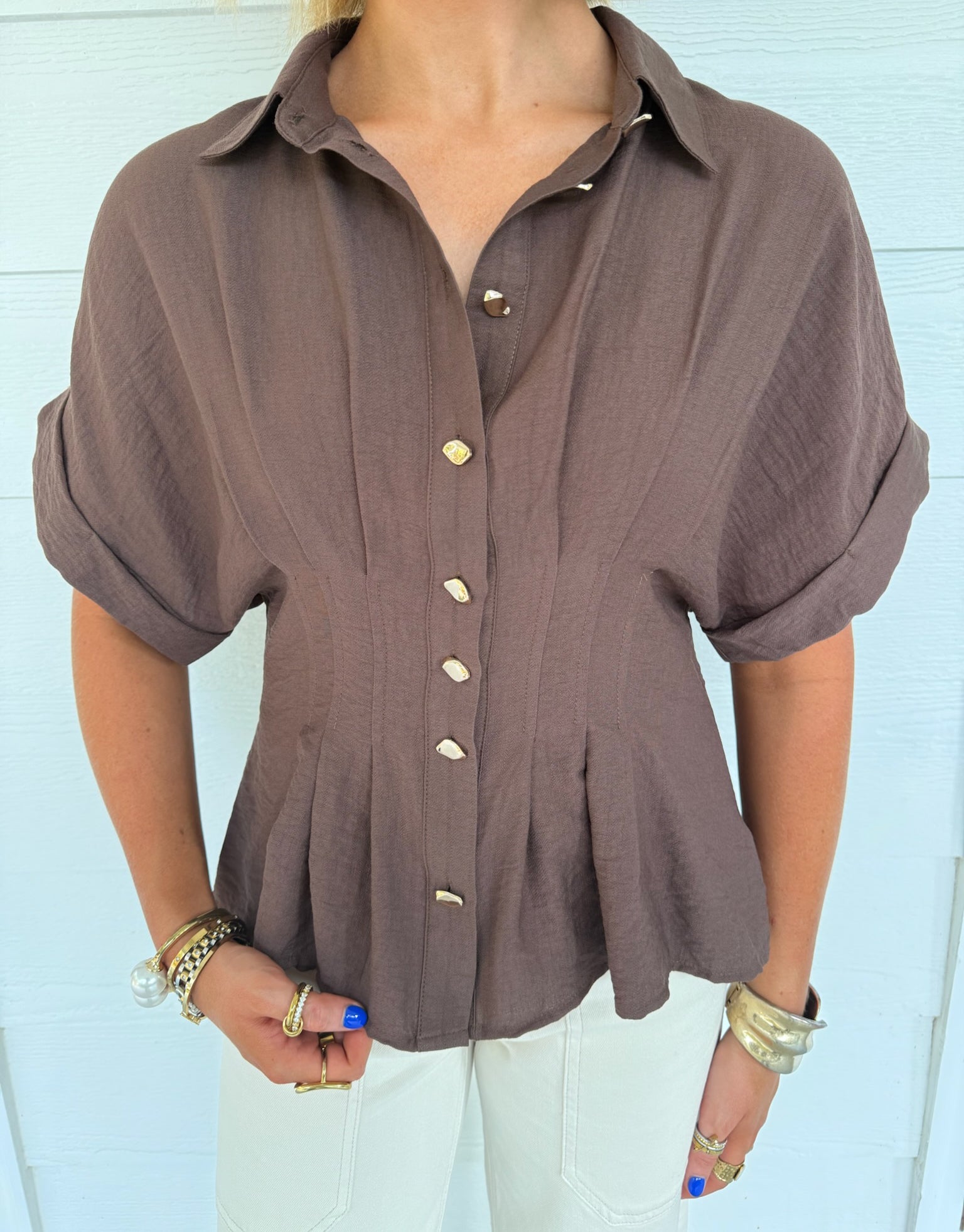 Dani Peplum Top - Brown