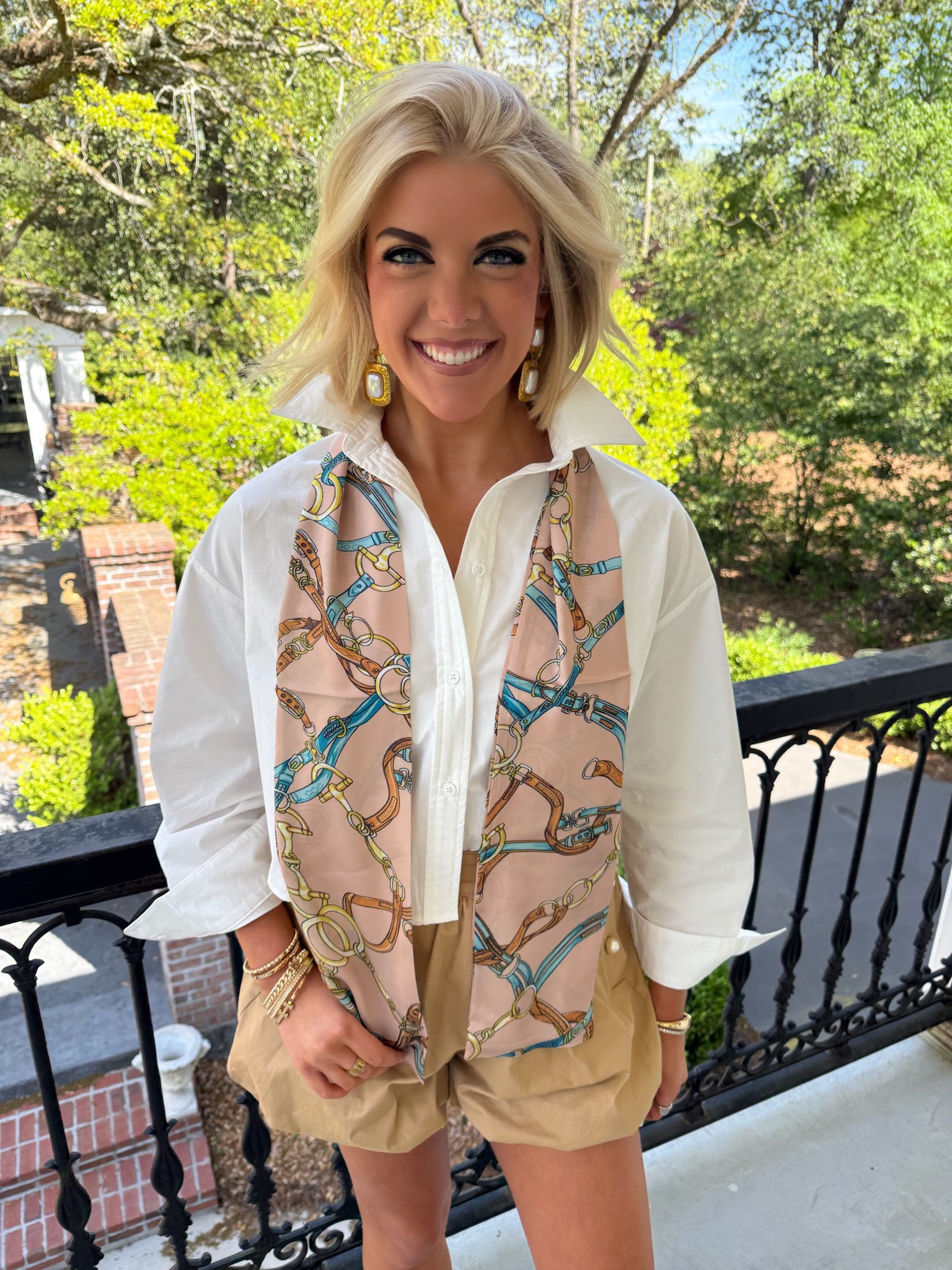 Holly Scarf - Beige, Aqua, & Gold