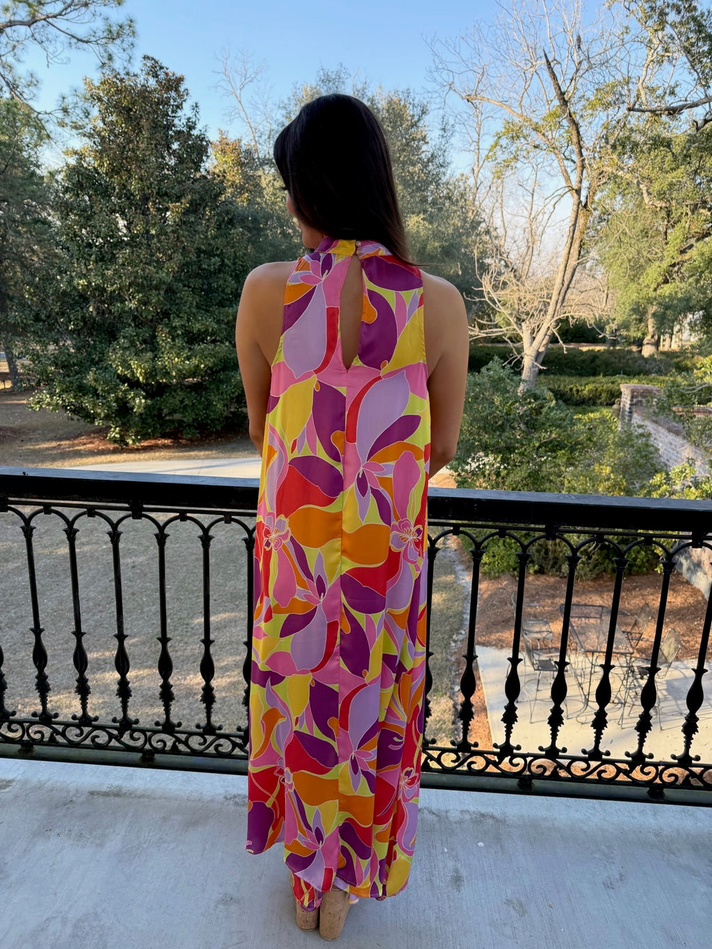Floral Satin Mock Halter Maxi