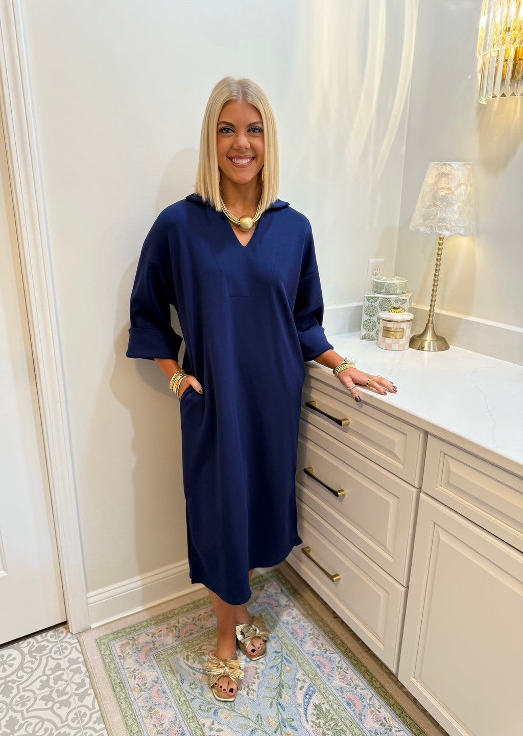 Kennedy Midi Scuba Dress - Navy