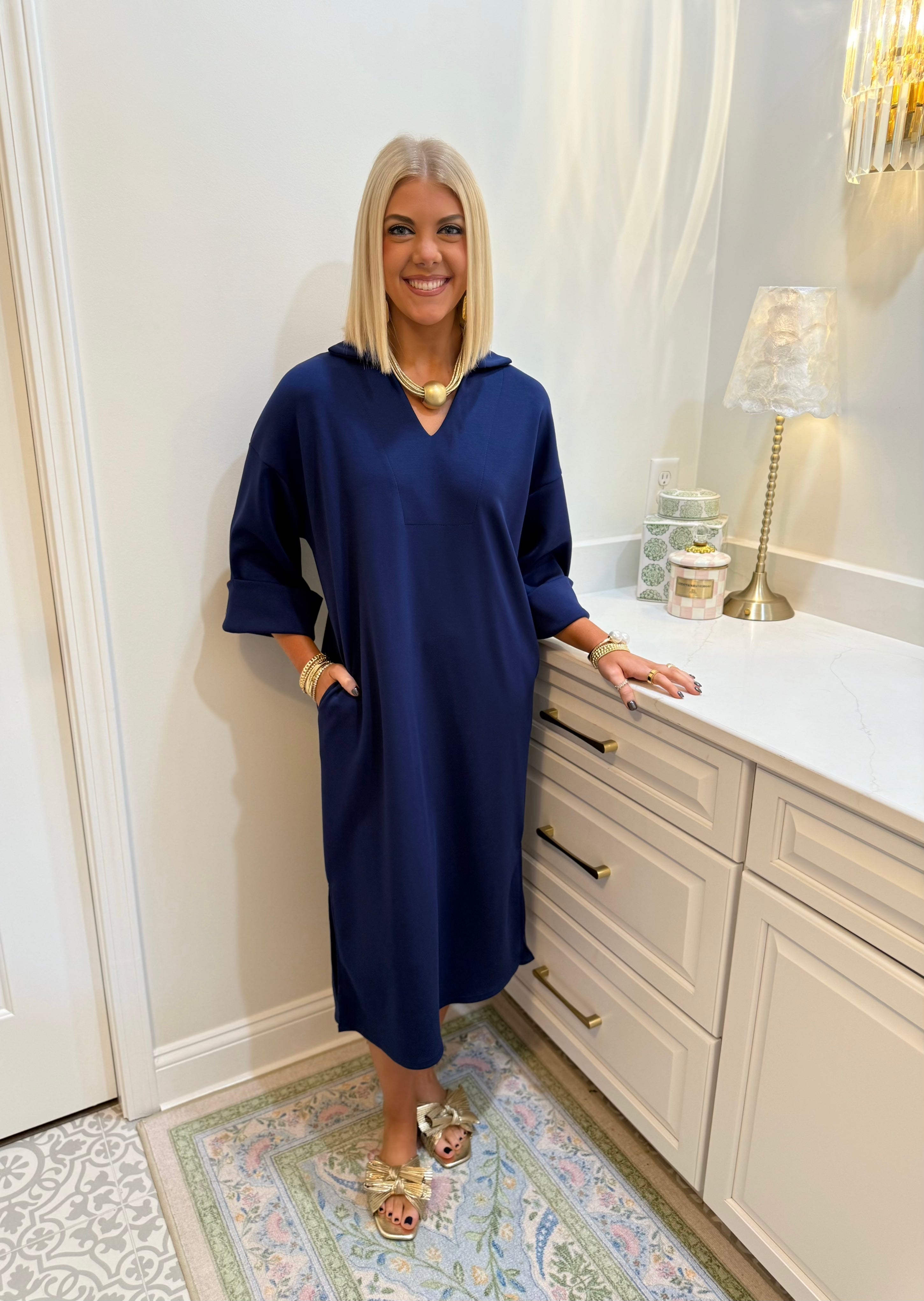 Kennedy Midi Scuba Dress - Navy