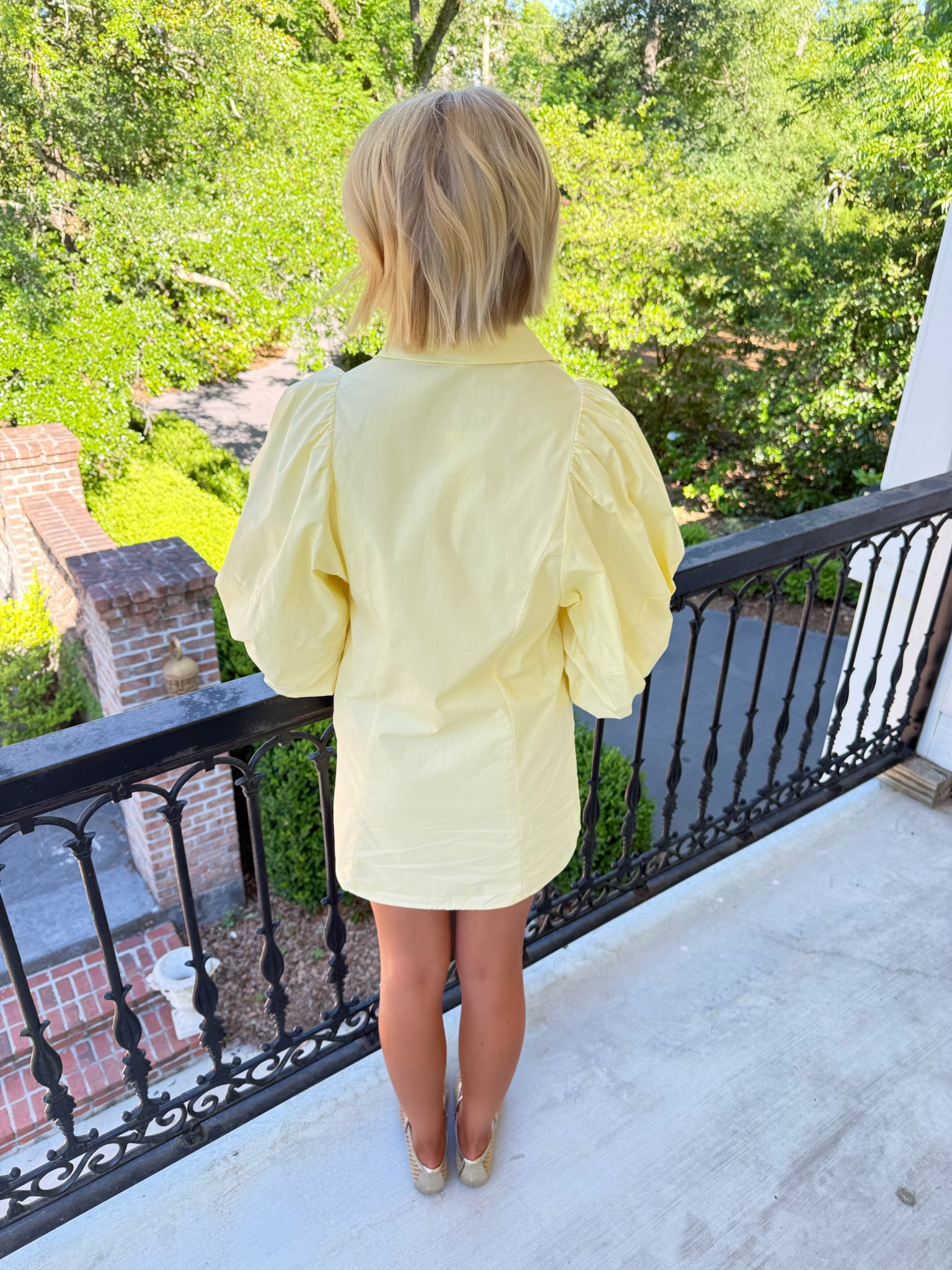 Dolly Puff Sleeve Poplin Dress - Light Yellow