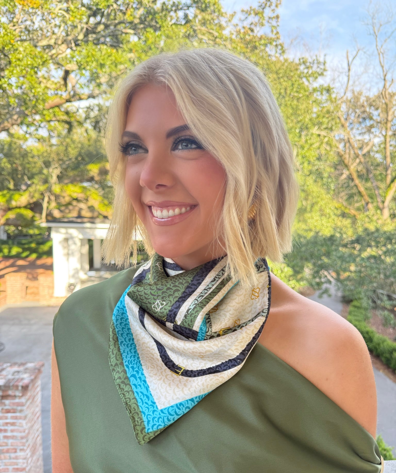 Holland Neck Scarf - Dark Green & Aqua