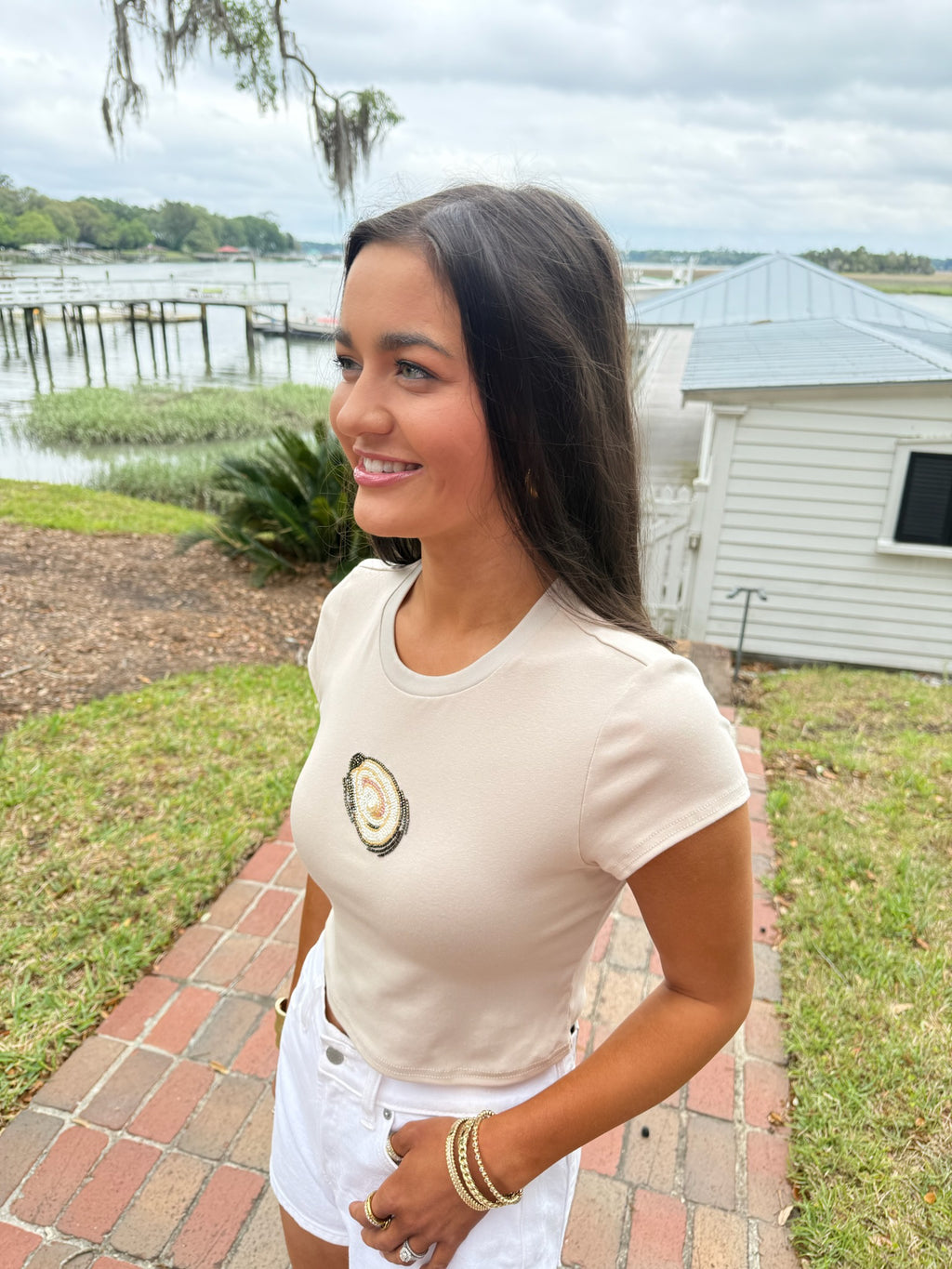 Oyster Embroidered Baby Tee