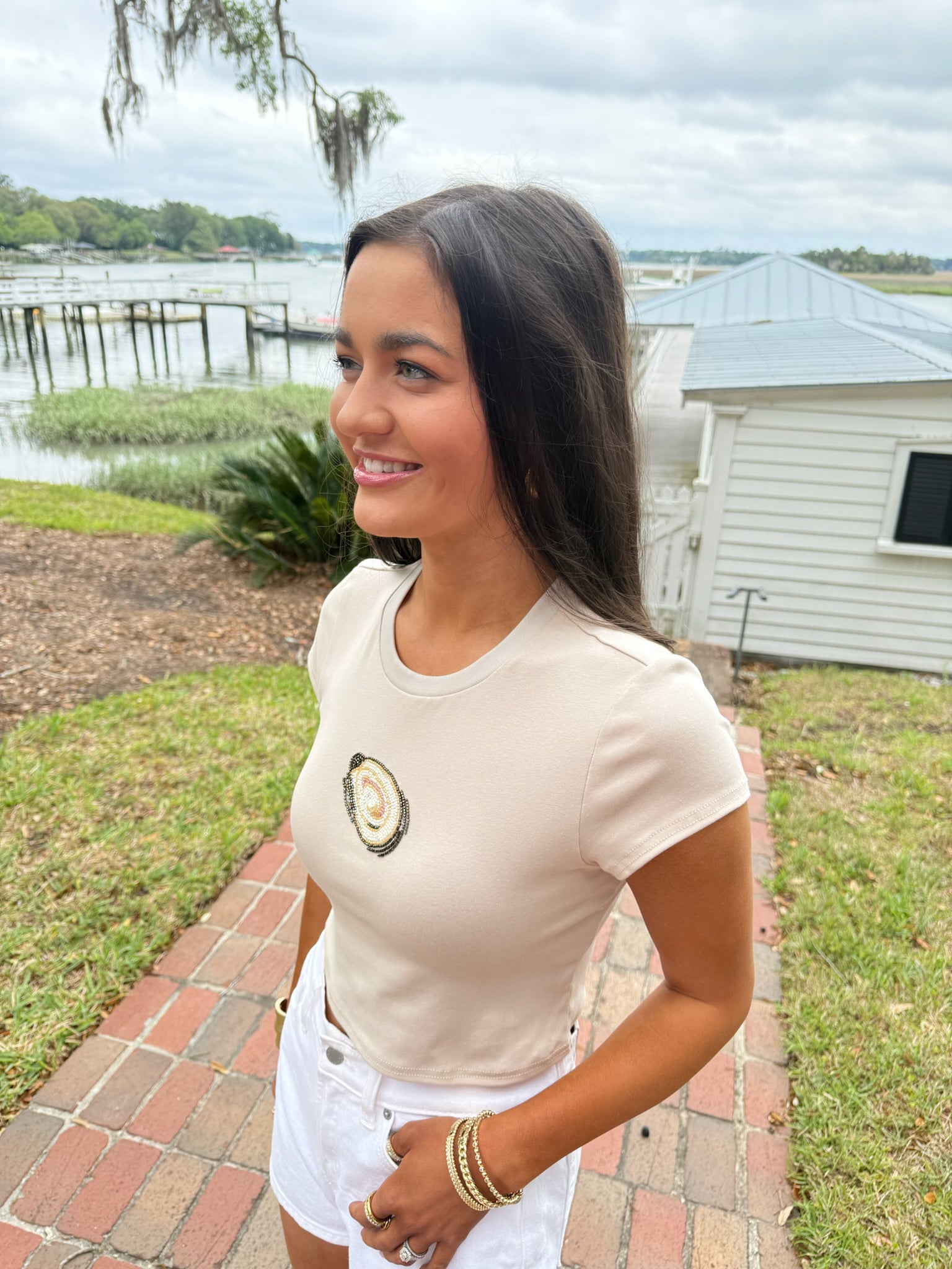 Oyster Embroidered Baby Tee