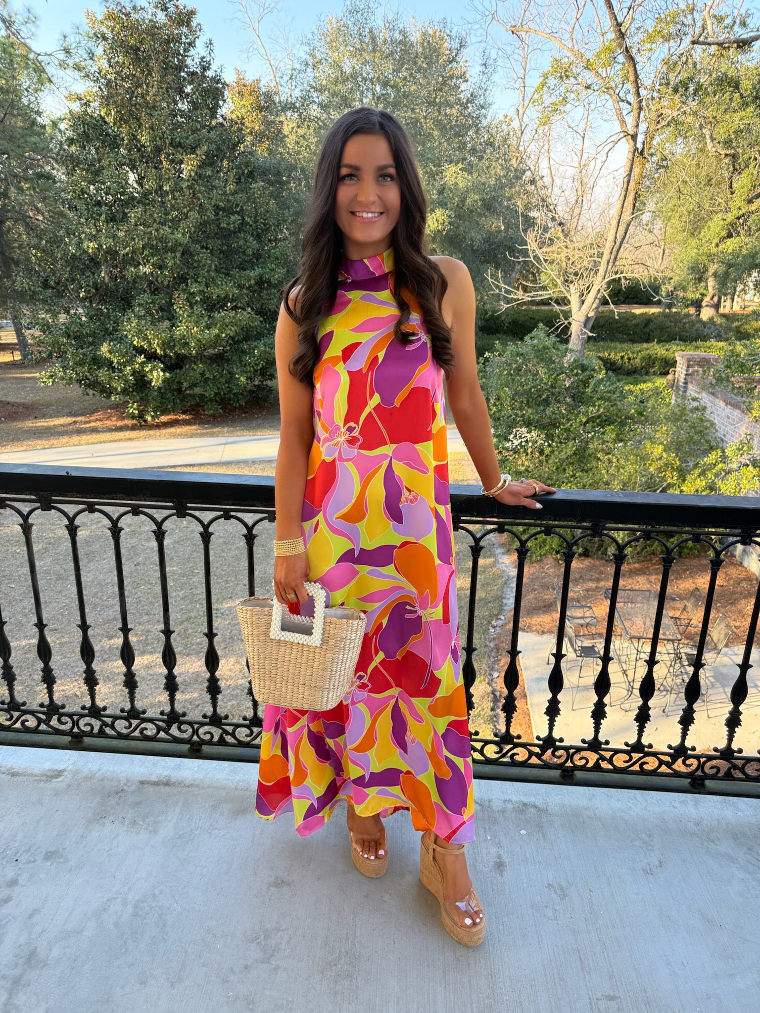 Floral Satin Mock Halter Maxi