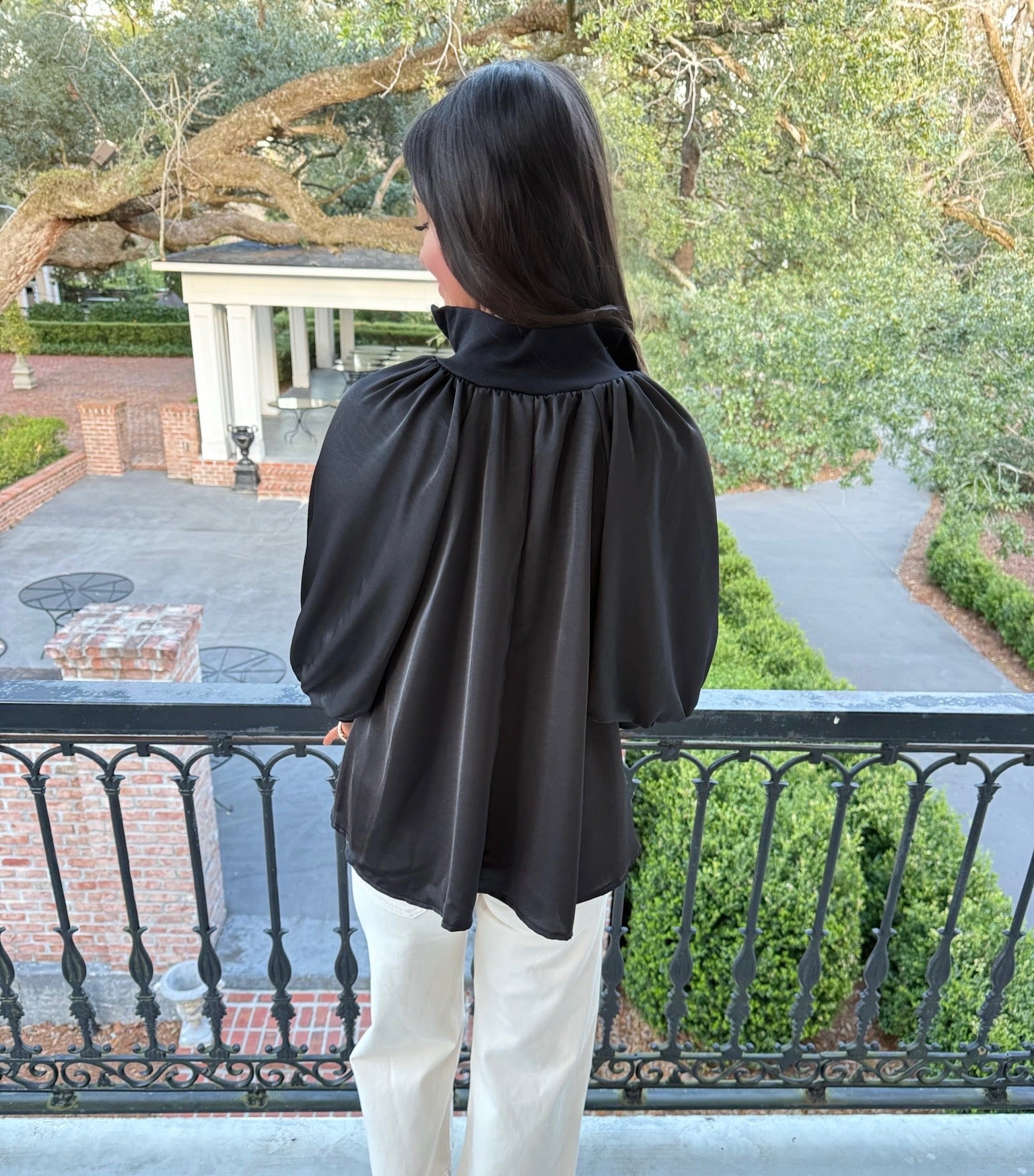 Genevieve Top - Black Satin