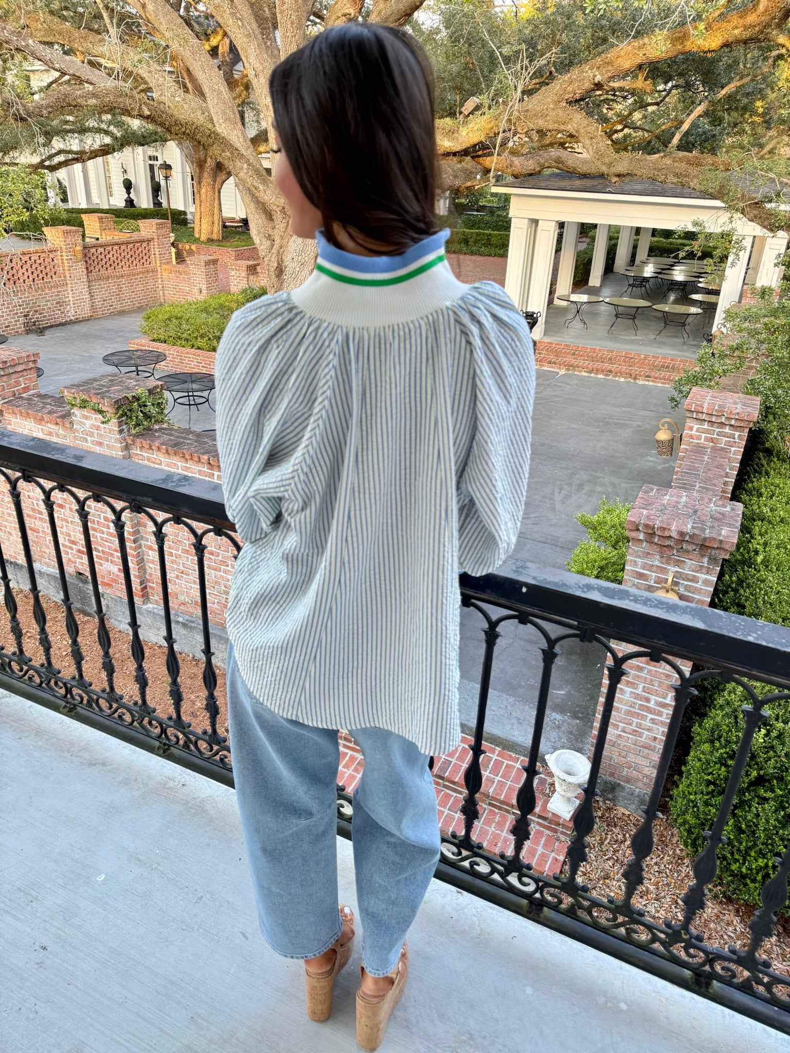 Genevieve Top - Blue Seersucker