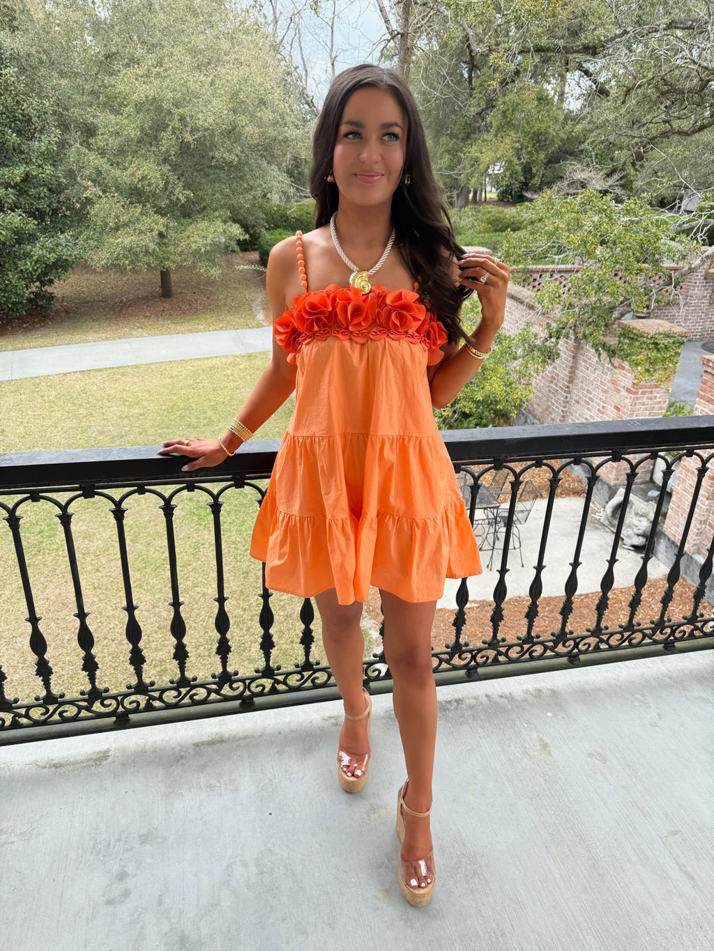 Tangerine Flower Applique Romper