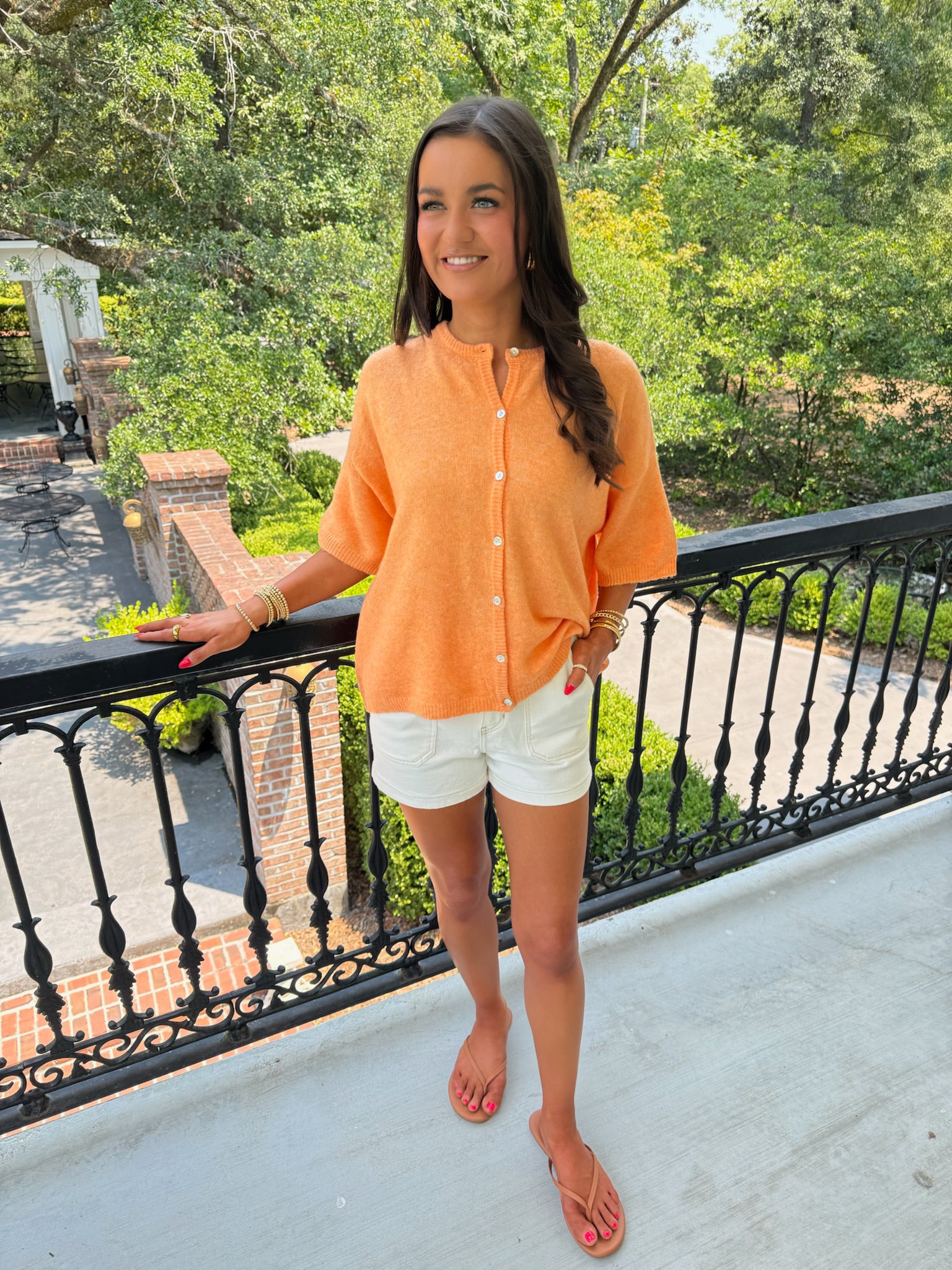 August Short Sleeve Cardigan - Orange