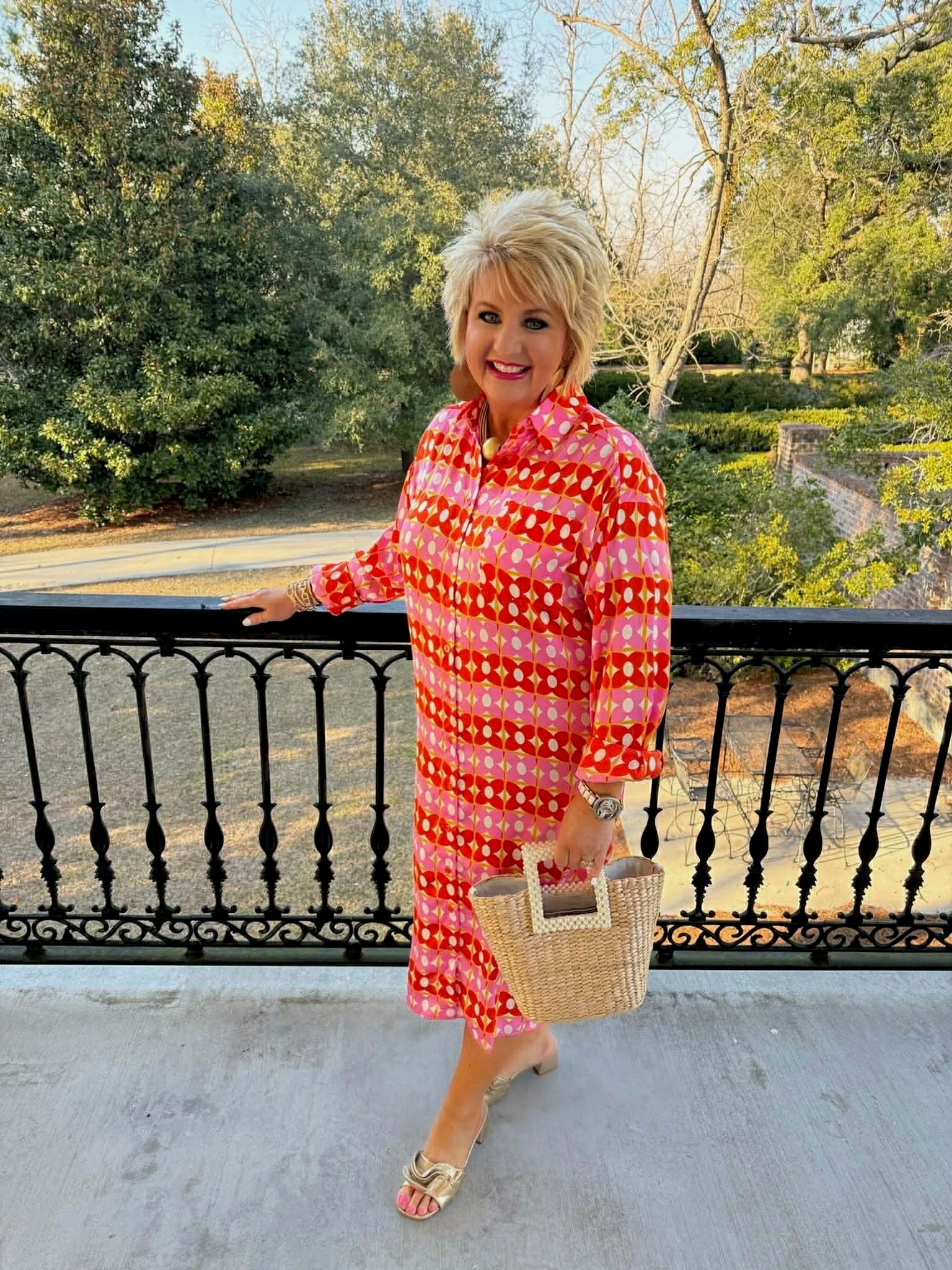 Retro Floral Pocket Midi Shirt Dress