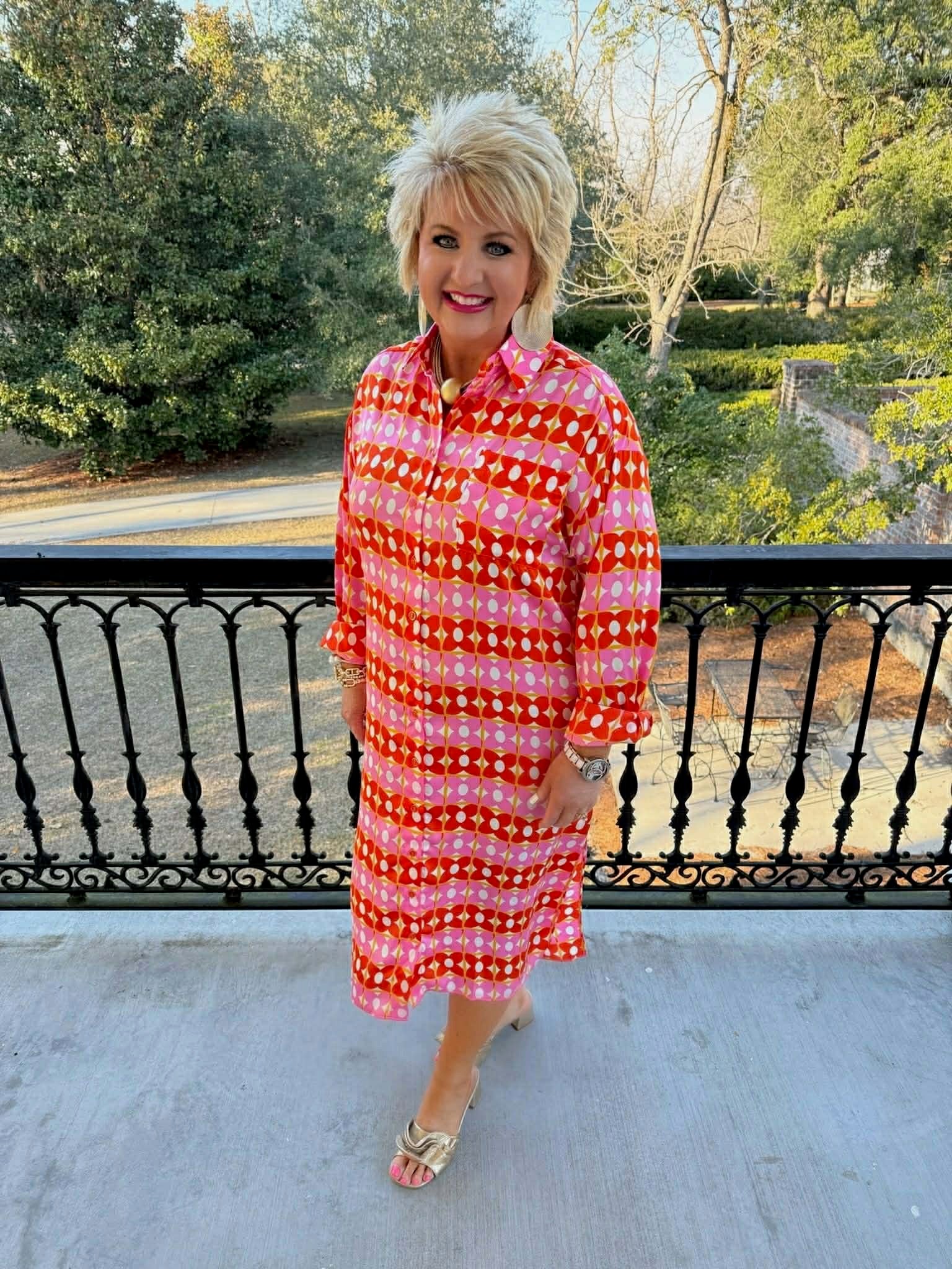 Retro Floral Pocket Midi Shirt Dress