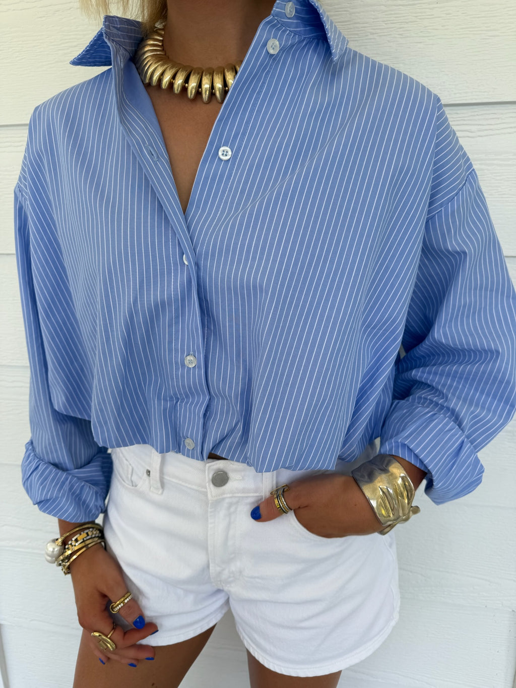 Lorenze Pinstripe Button Down - Blue