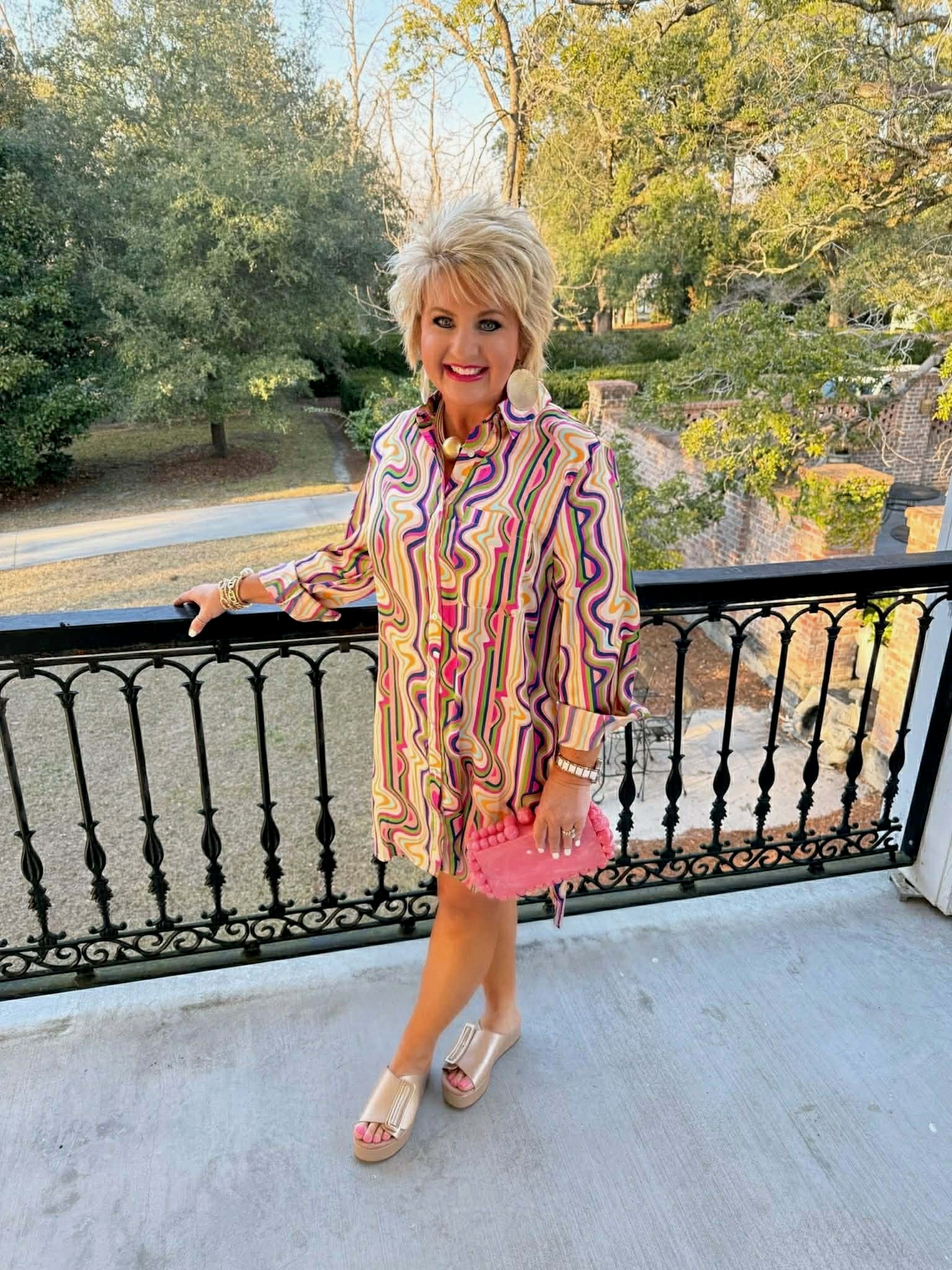 Bright Geometric Pocket Shirt Dress