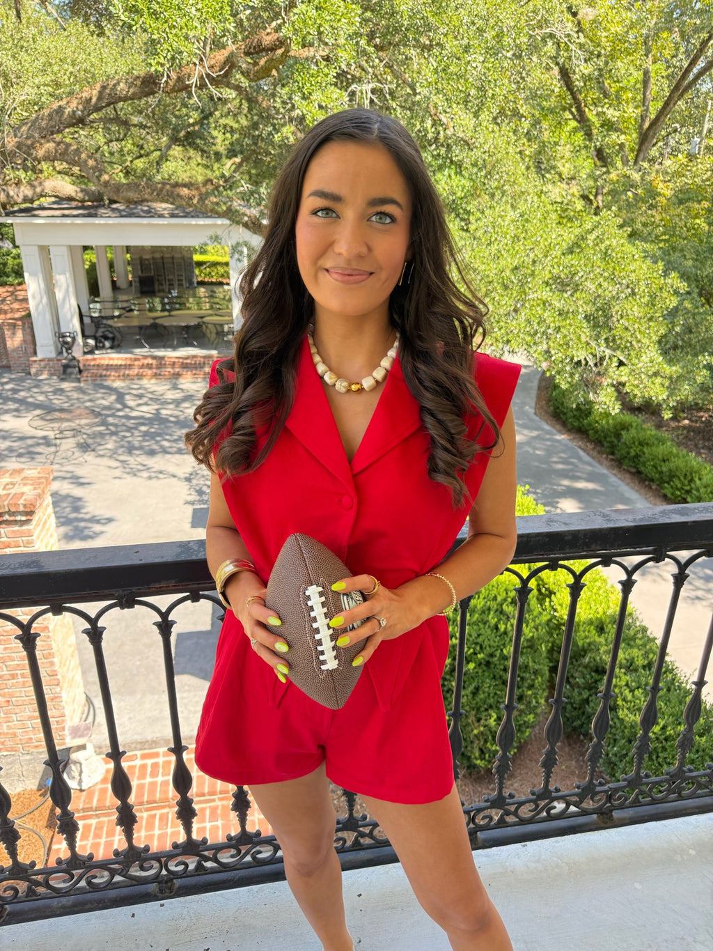Bullet Denim Romper - Red