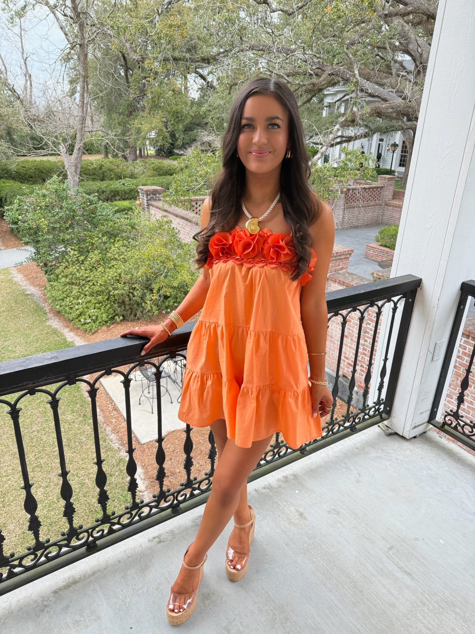 Tangerine Flower Applique Romper