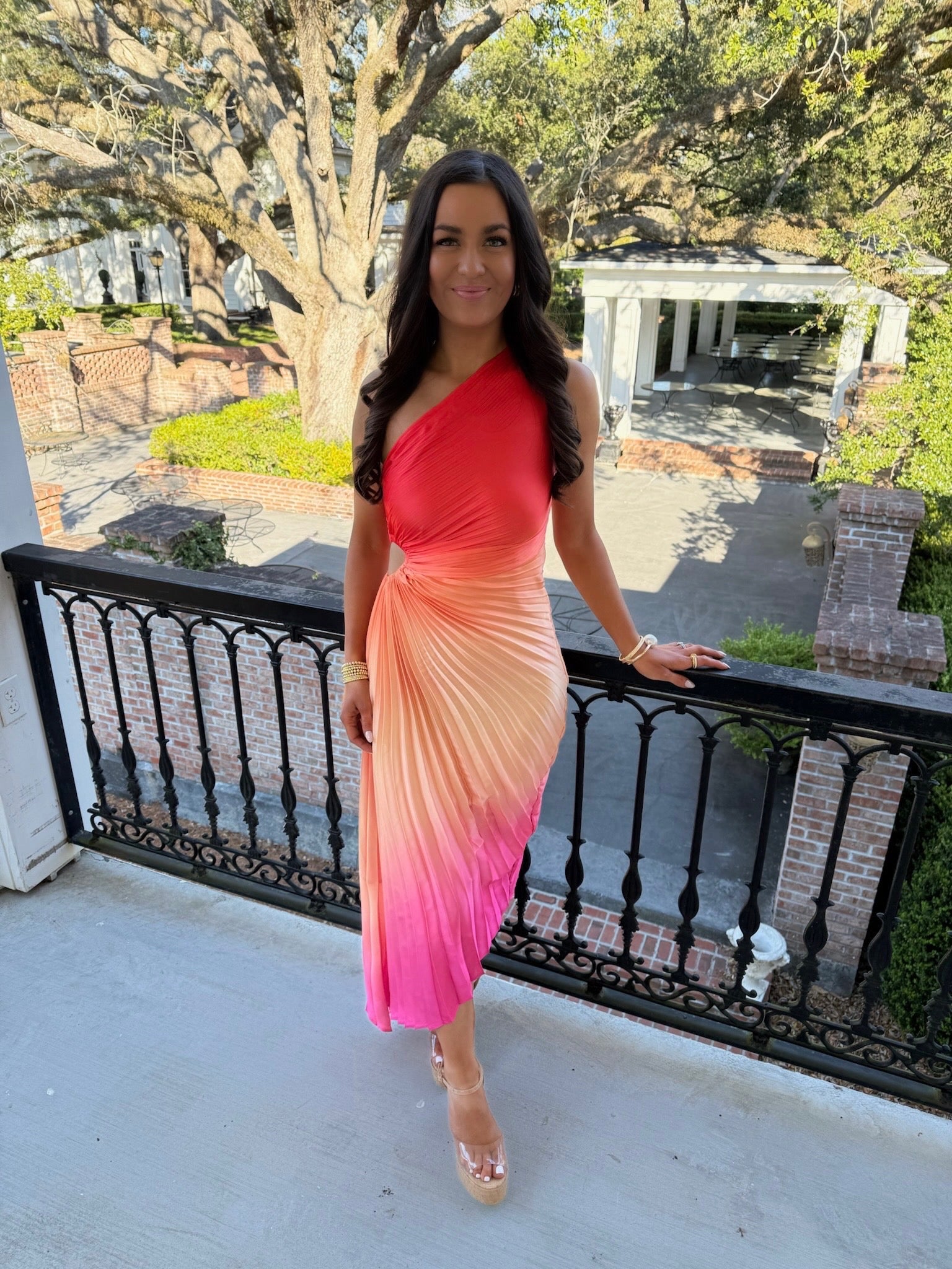 Sunset Ombre Maxi Dress – Green Ruffle