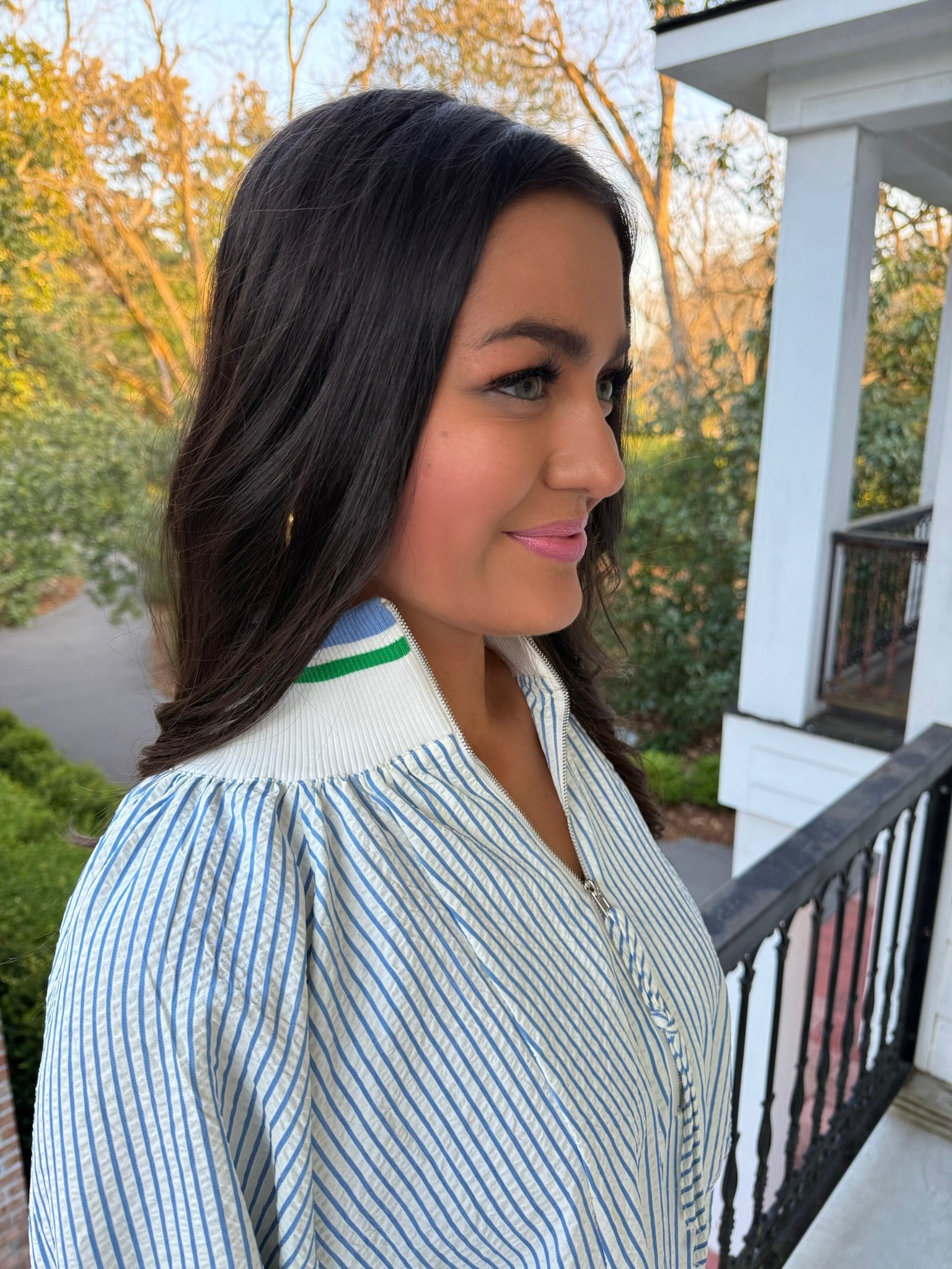 Genevieve Top - Blue Seersucker