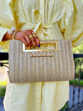 Chloe Gold Straw Clutch