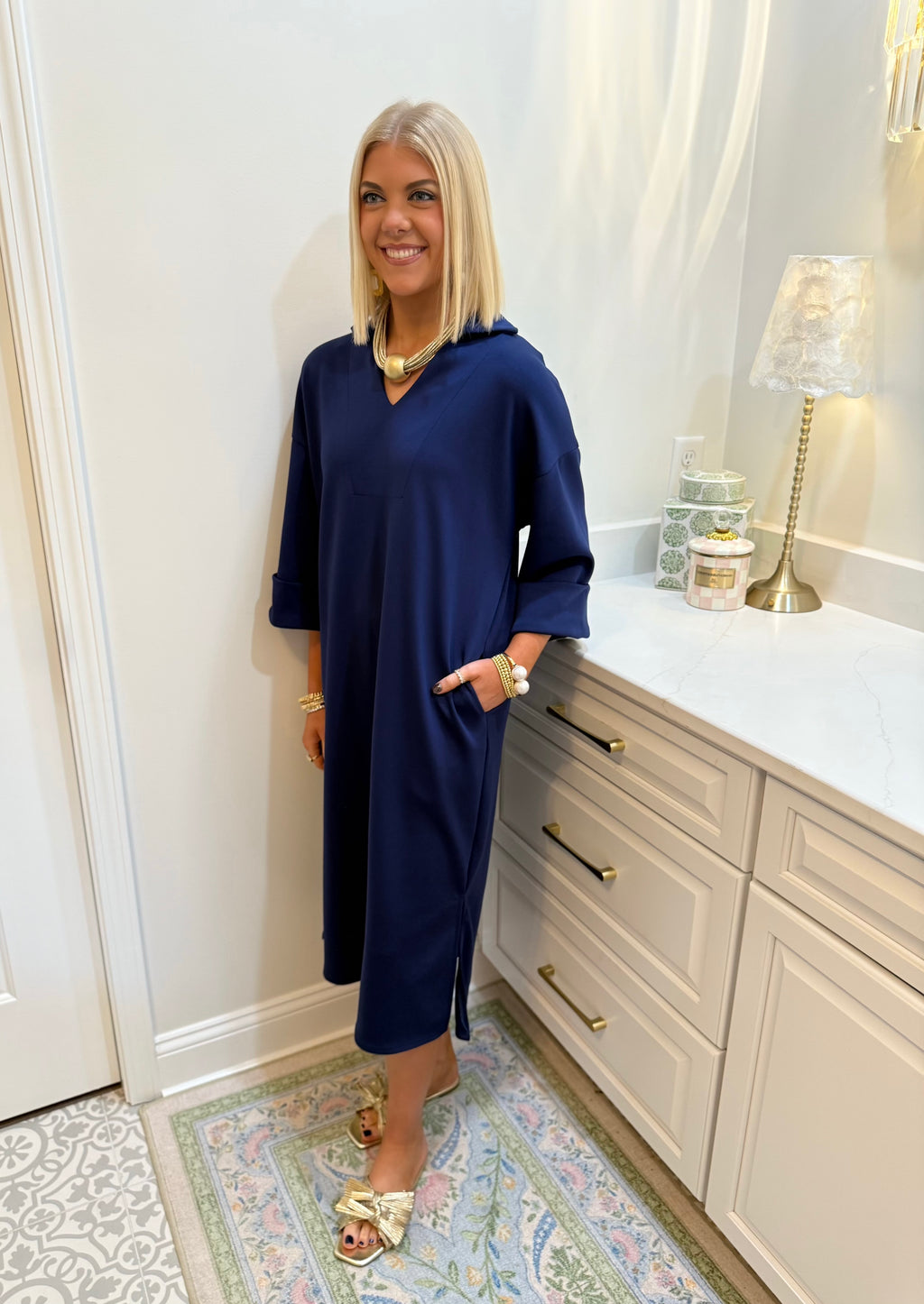 Kennedy Midi Scuba Dress - Navy