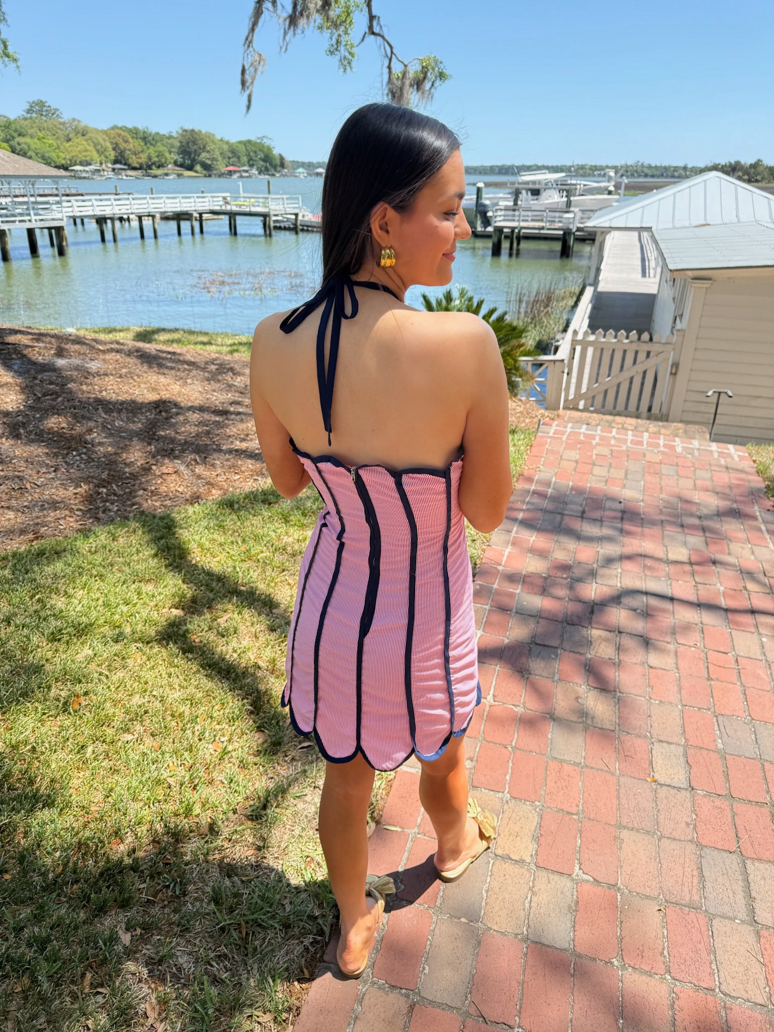 Prescott Seersucker Halter Dress