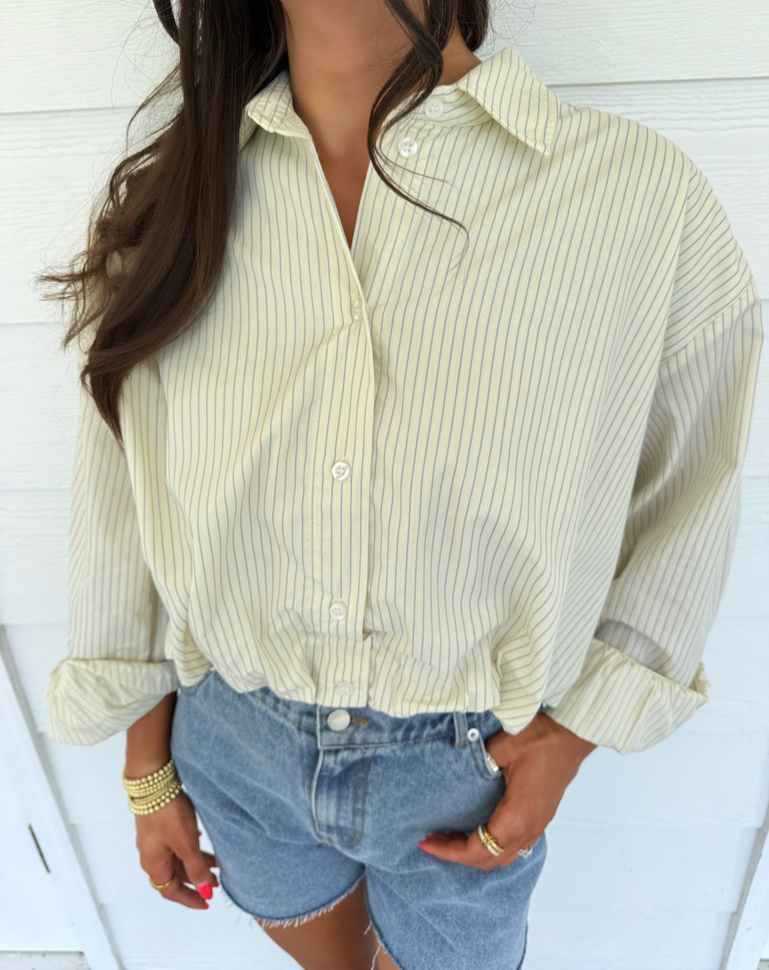 Lorenze Pinstripe Button Down - Yellow