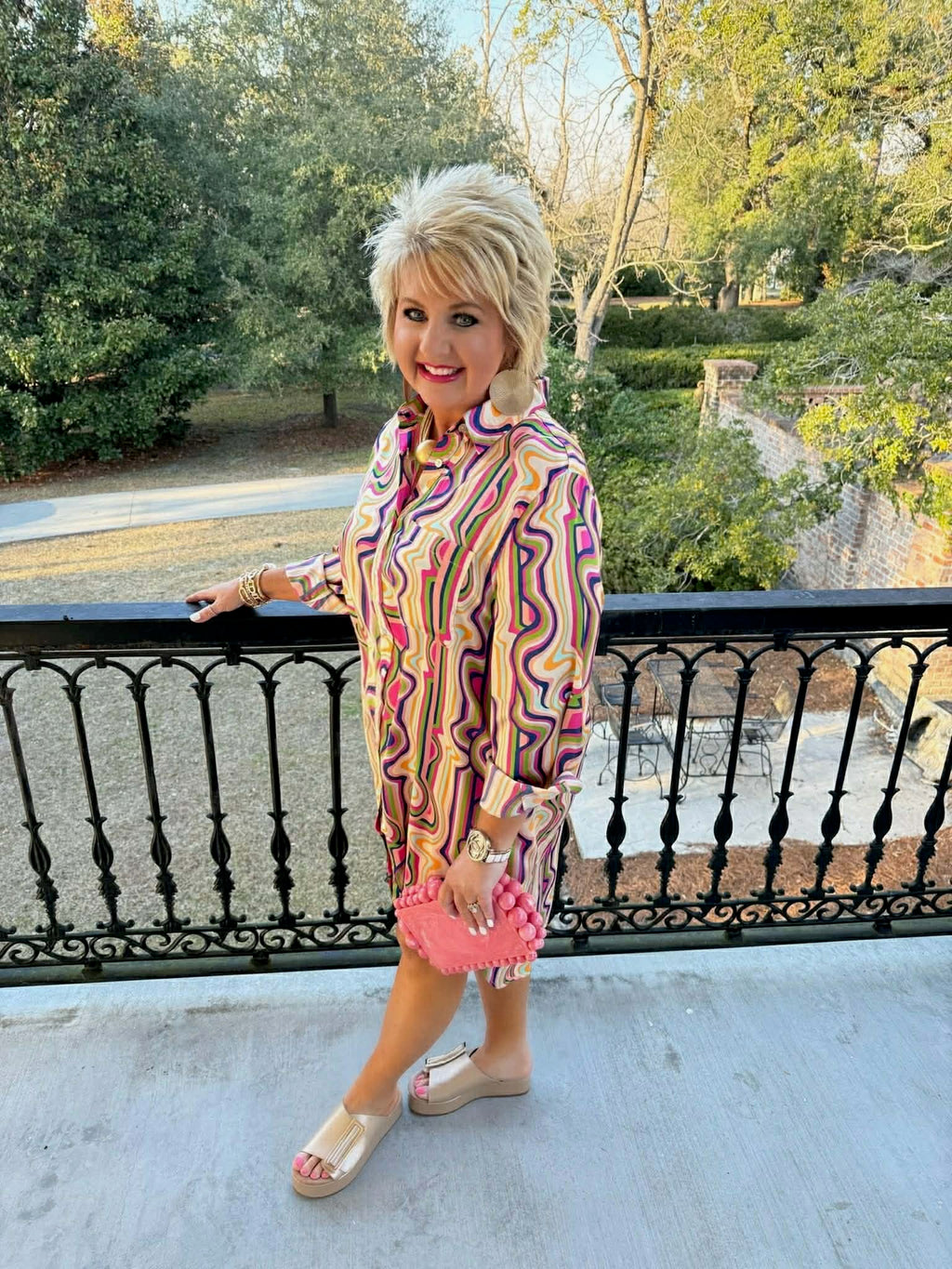 Bright Geometric Pocket Shirt Dress