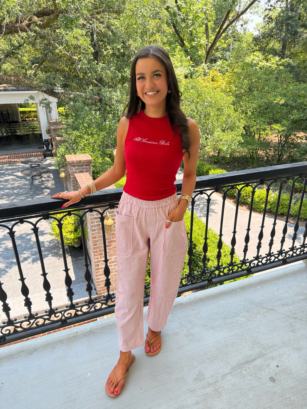 Reagan Barrel Pants - Red & White